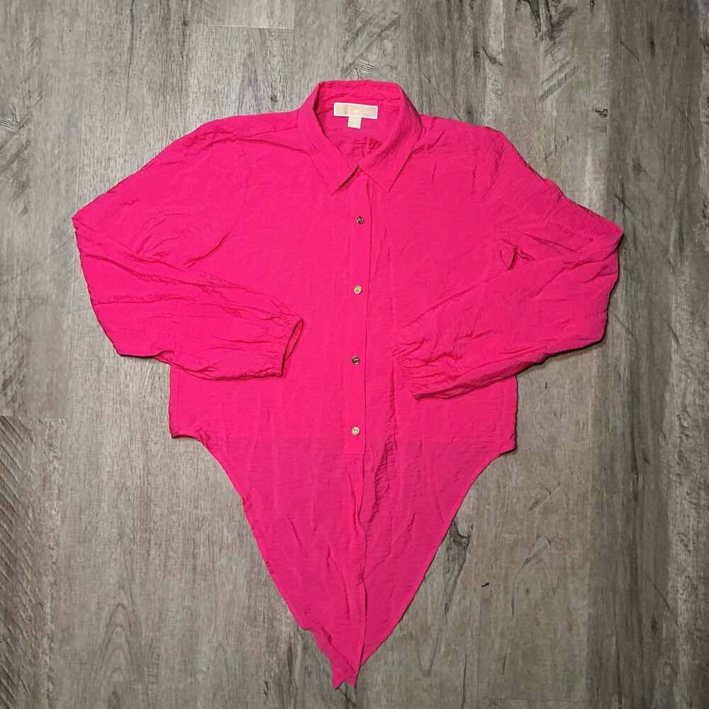 Michael Kors Hot Pink Crinkle Button Down Blouse Top Size Small